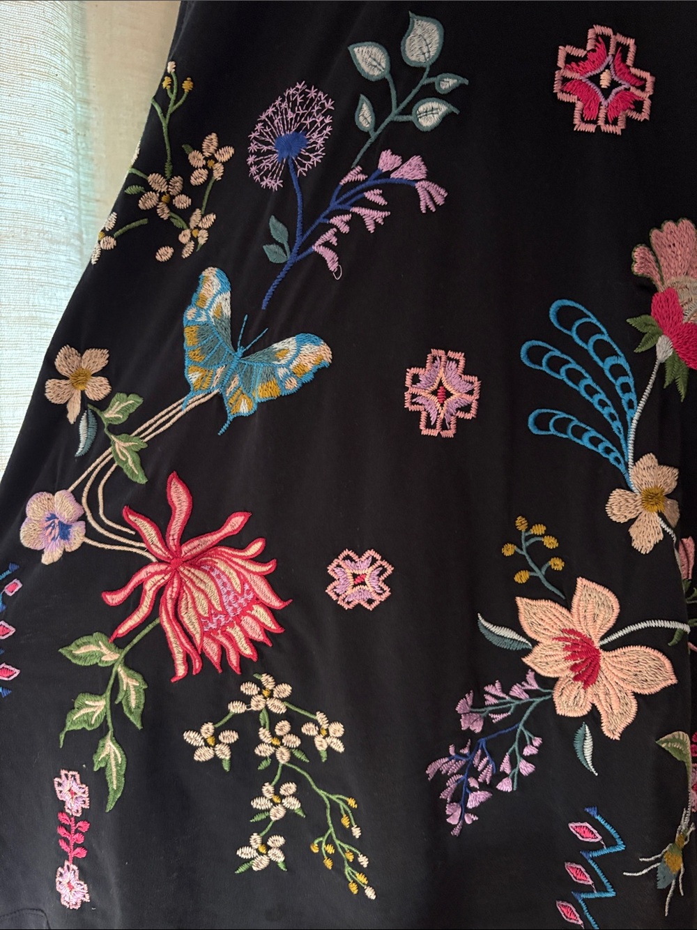 Johnny Was Black Mini Dress with Multi-Color Floral Embroidery - Picture 5 of 7